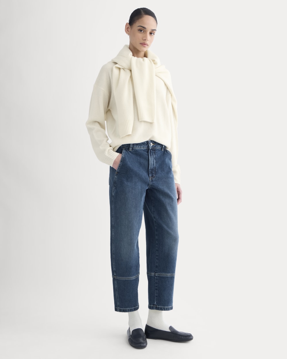 The Utility Barrel Pant in Deep Blue Indigo — front view