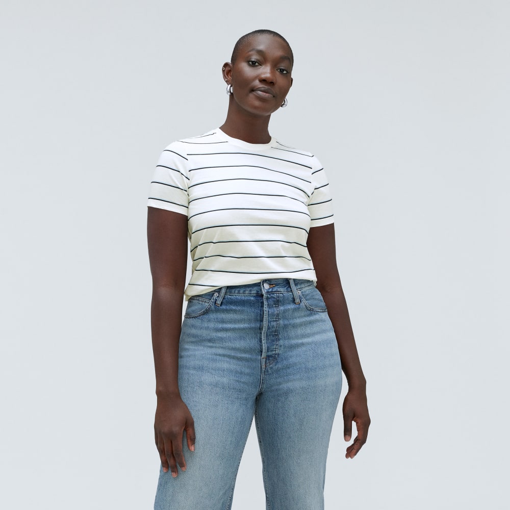 The Organic Cotton Crew Tee in Navy / White — front view
