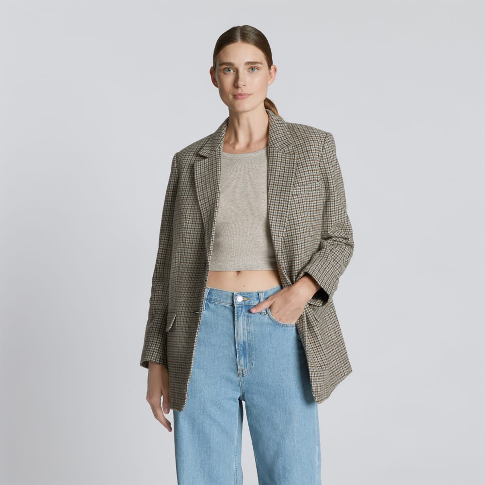 The Oversized Blazer in Wool in Pewter Houndstooth — front view