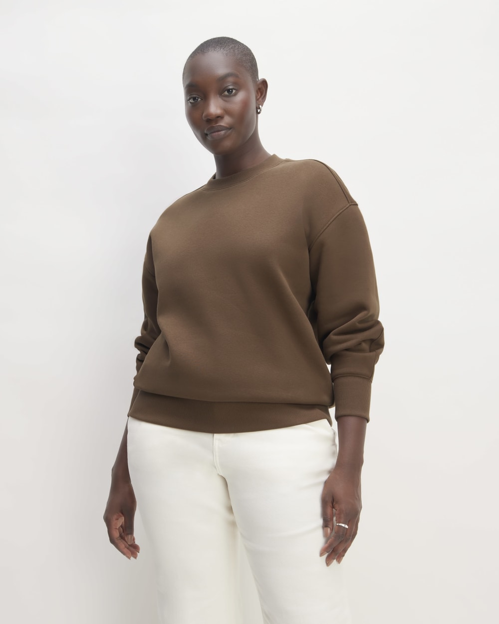 The ReTrack Oversized Crew in Cocoa — front view