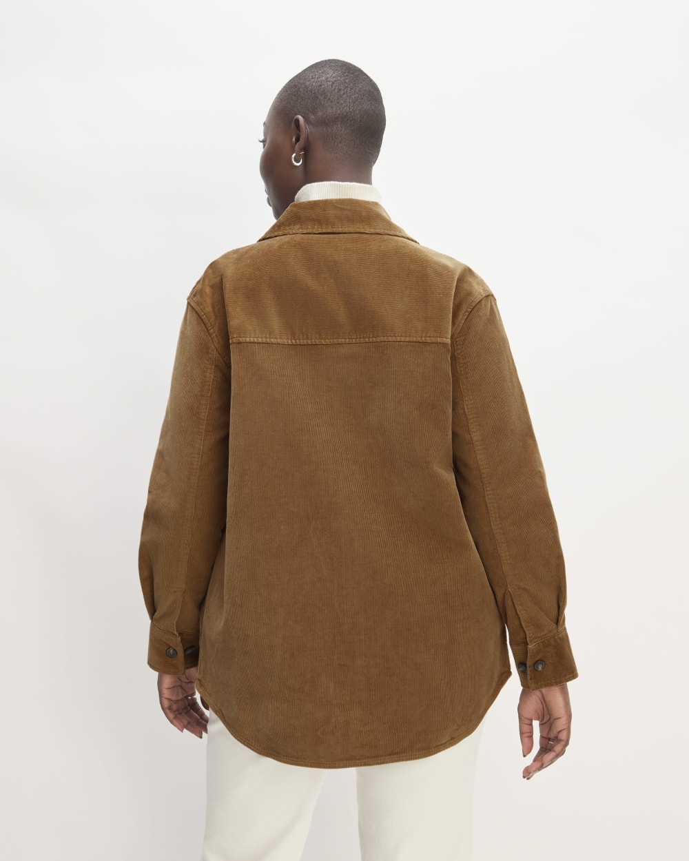 The Corduroy Oversized Shirt Jacket in Toasted Coconut — detail view