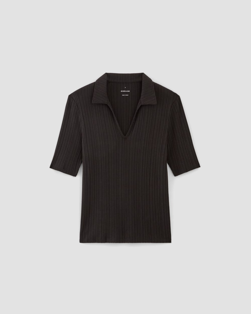 The Rib Soft Knit Open Collar Polo in Black — alternate view