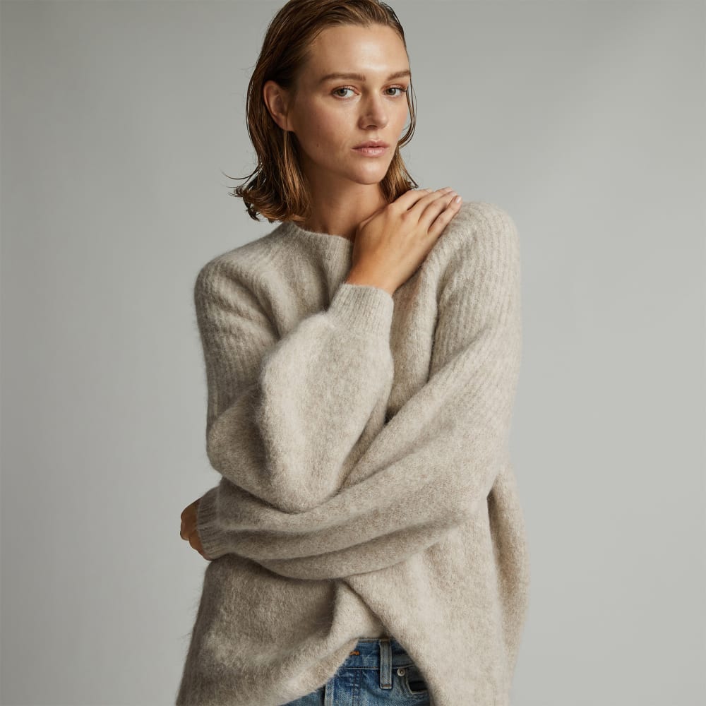 The SuperFuzz Alpaca Oversized Crew in Light Oat — front view