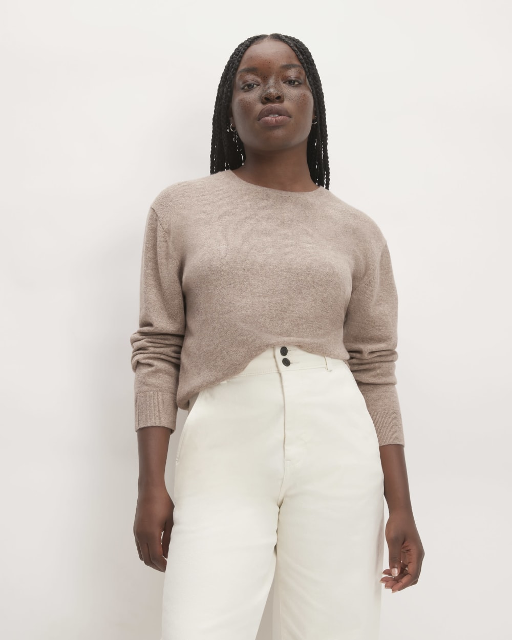 The Classic Crew in Cashmere in Toasted Sesame — front view