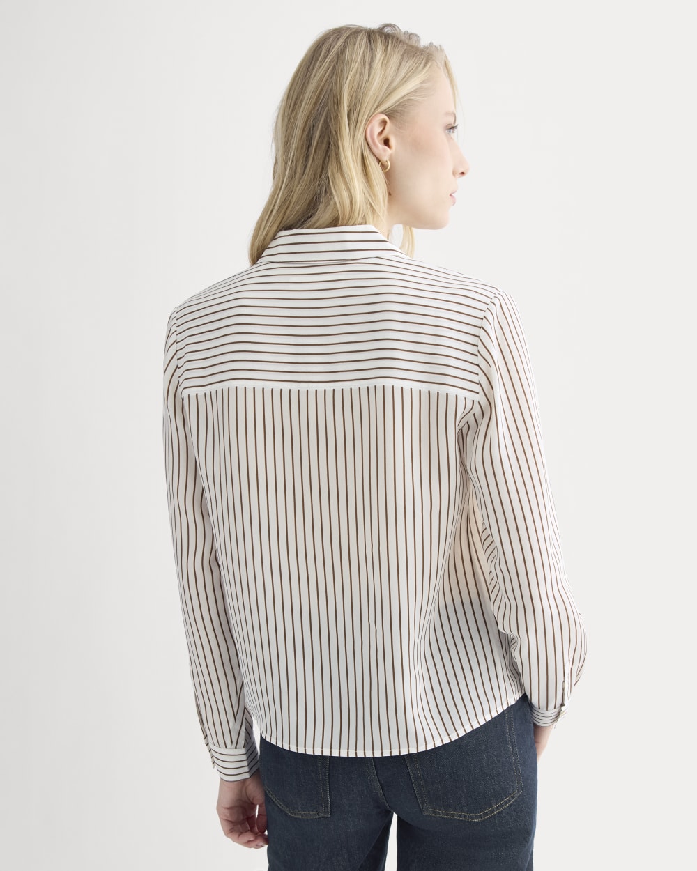 Shrunken Top in Washable Silk in Bone / Toffee Stripe — detail view