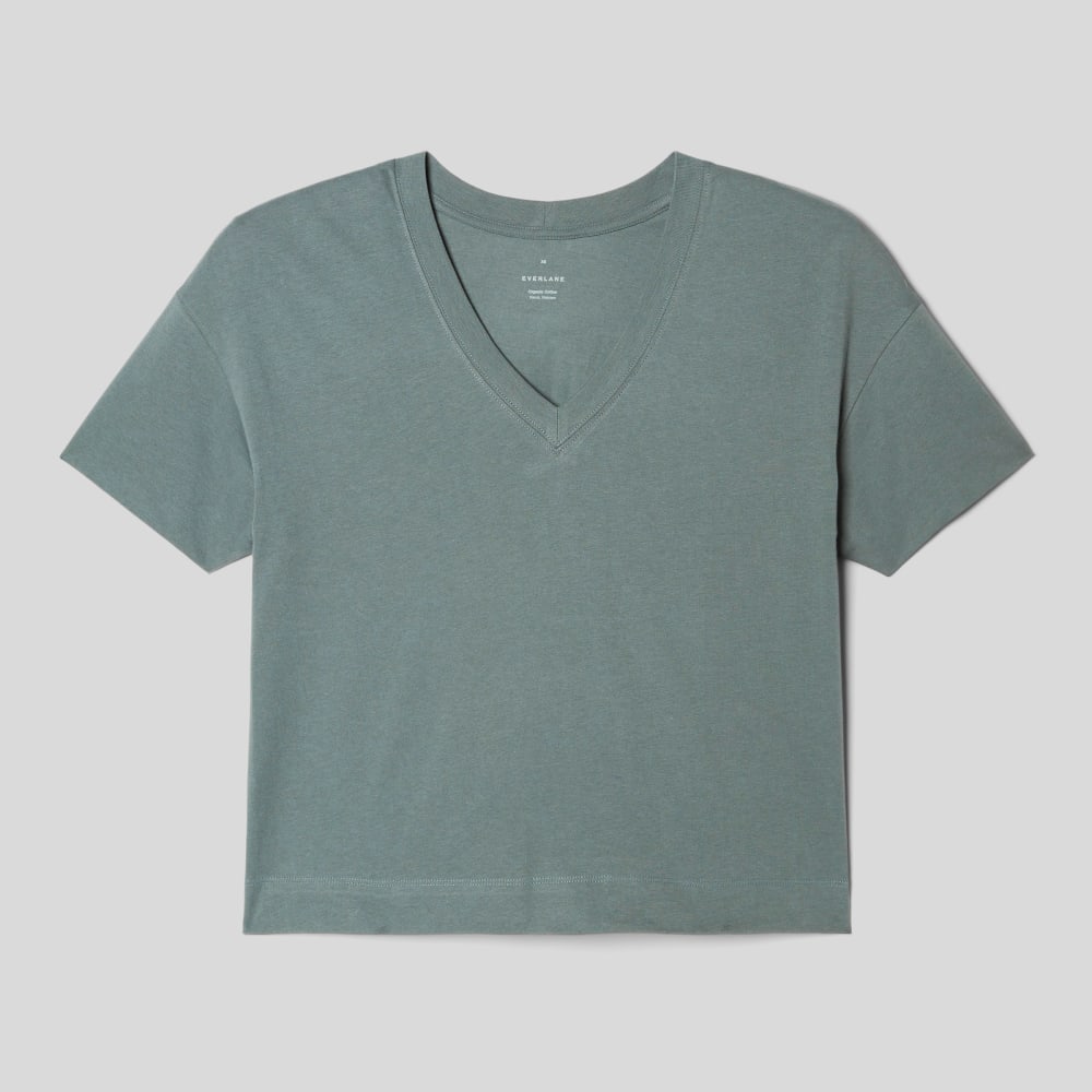 The Organic Cotton Slouchy V-Neck in Green Balsam — alternate view