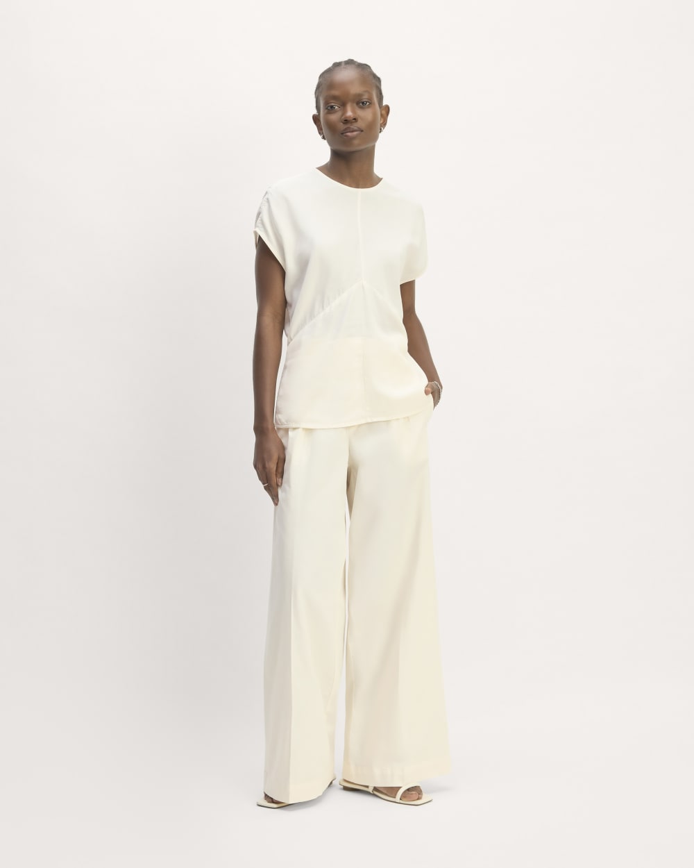The Drape Top in Butterlite in Bone — detail view