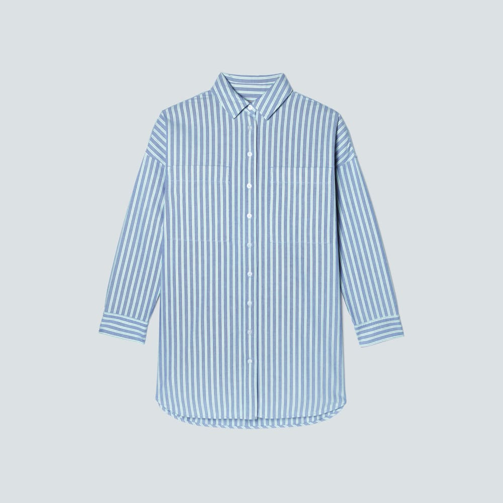 The Way Long Oxford Shirt in Lapis Blue / Bright Jade / Optic White — alternate view