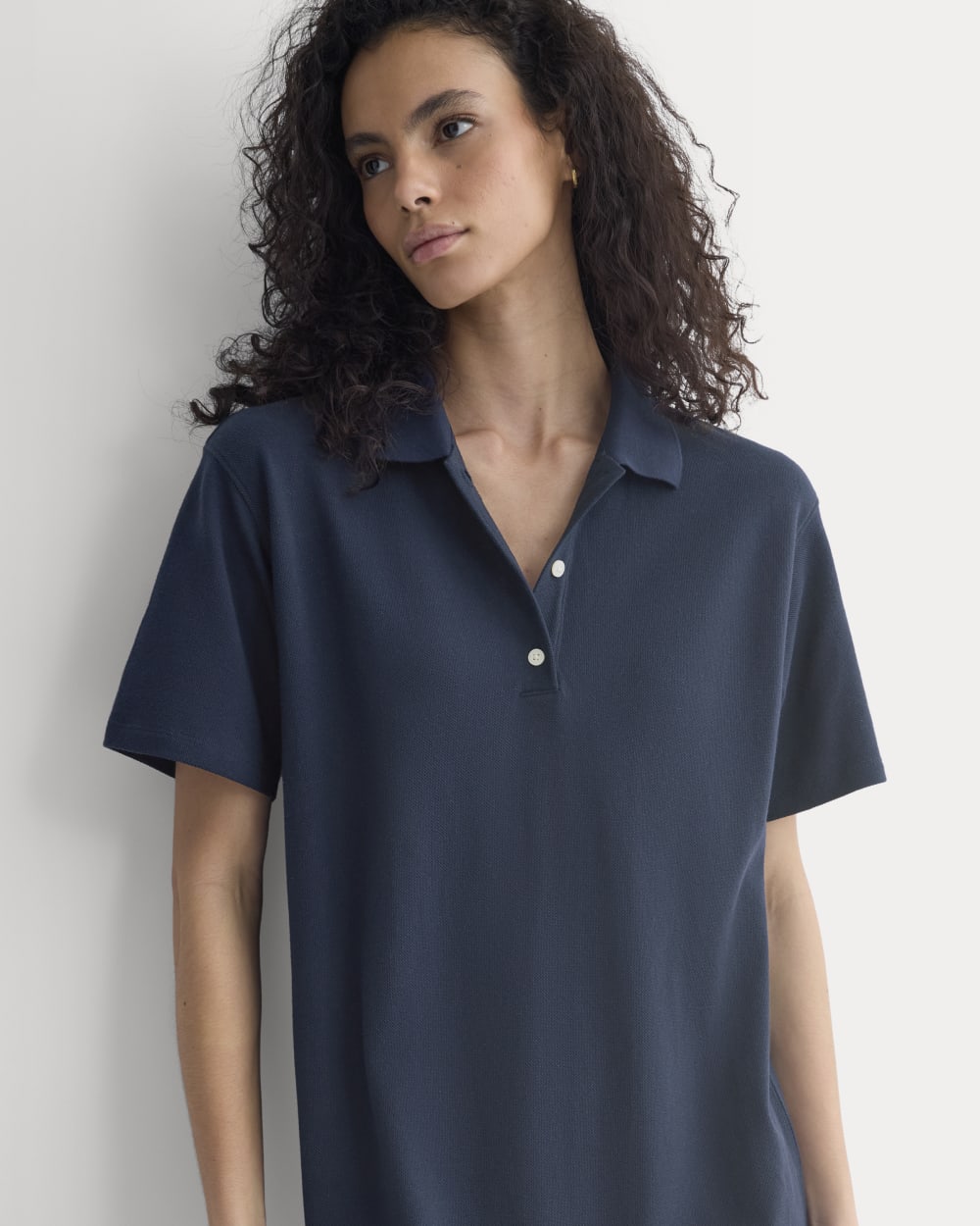 Pique Polo Short-Sleeve Dress in Navy — detail view