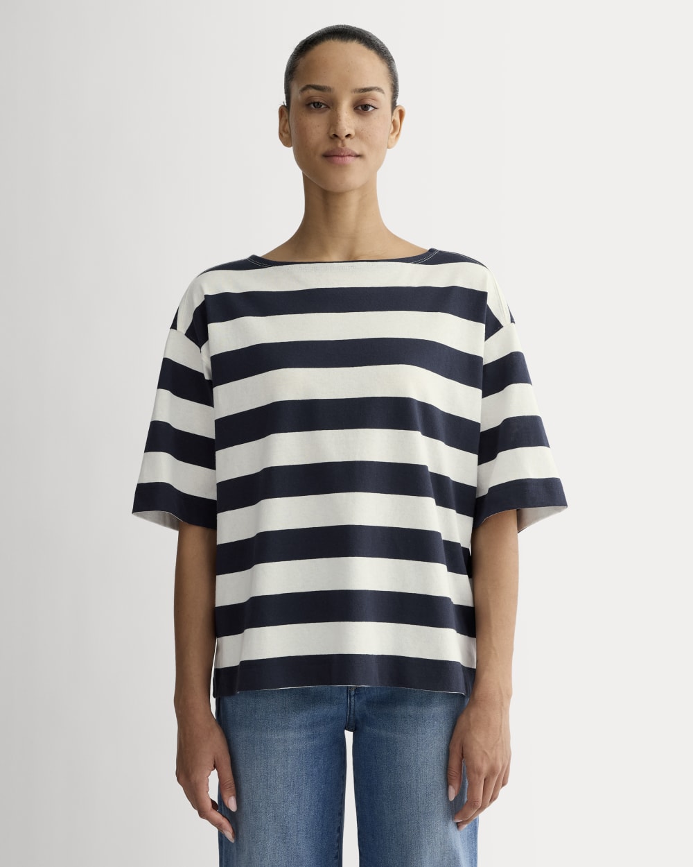 The Mariner Oversized Tee in Navy / Bone — front view