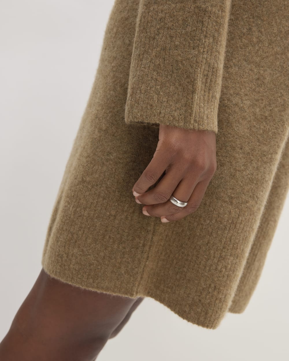 The Cozy Stretch Turtleneck Dress in Heathered Toasted Coconut — detail view