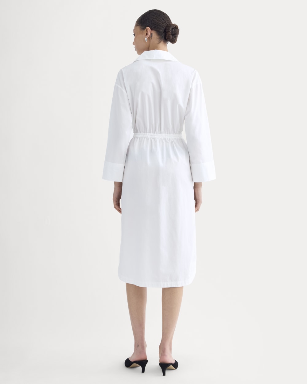 The Drawcord Shirtdress in Ultrasoft Cotton in White — detail view