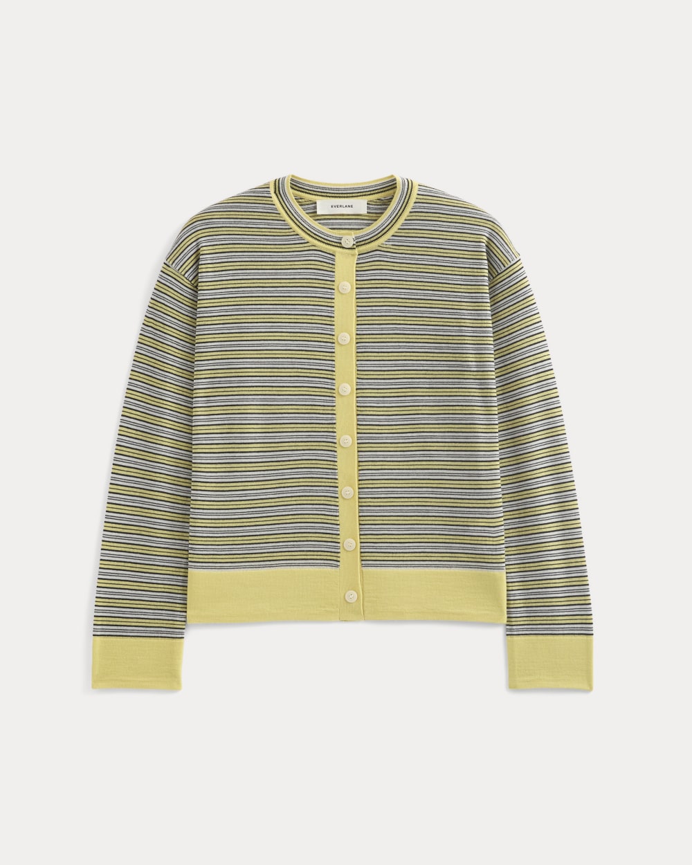 Crew Cardigan in Ultrasoft Merino in Double Cream Multi Stripe — alternate view