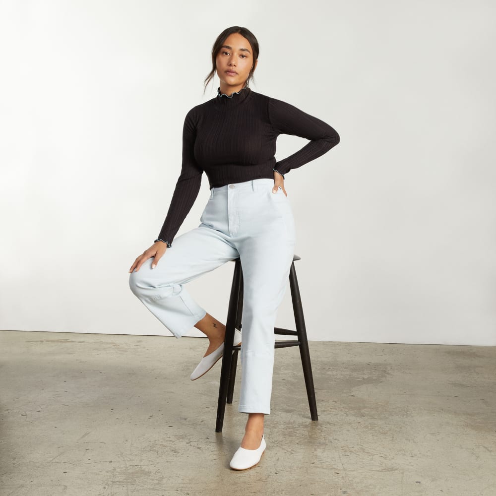 The Utility Barrel Pant in Sky Blue — detail view