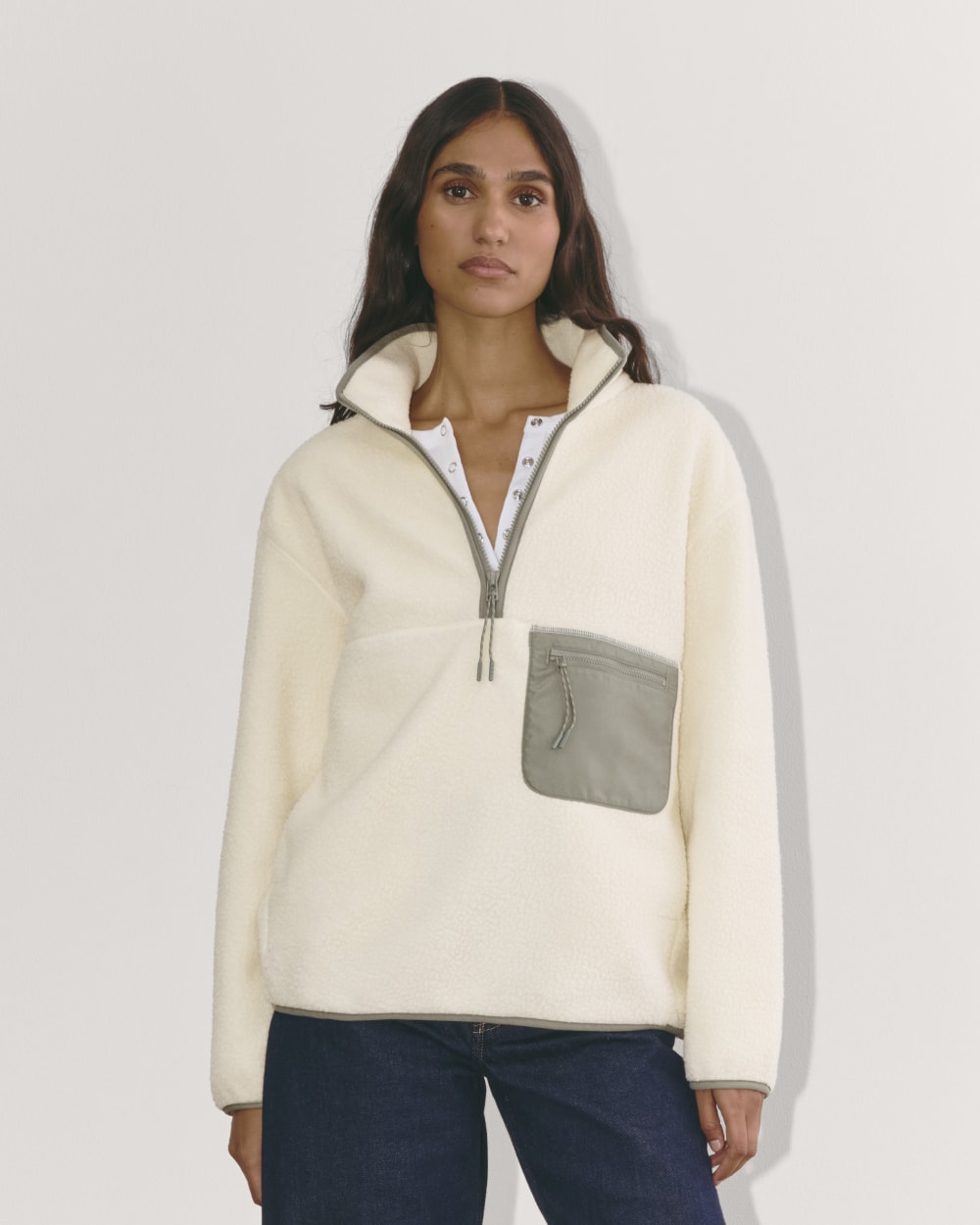 The ReNew Fleece Oversized Half-Zip in Heathered Oat — front view