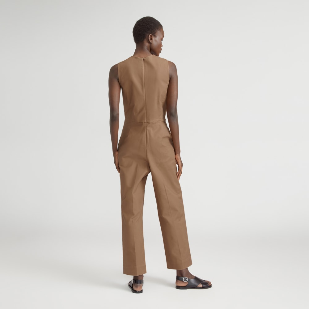 The Structured Cotton Jumpsuit in Toasted Coconut — detail view