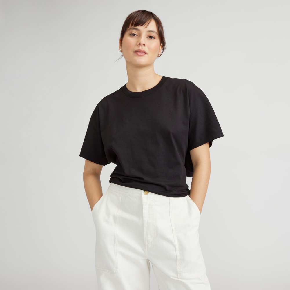 The Organic Cotton Tie Back Tee in Black — front view