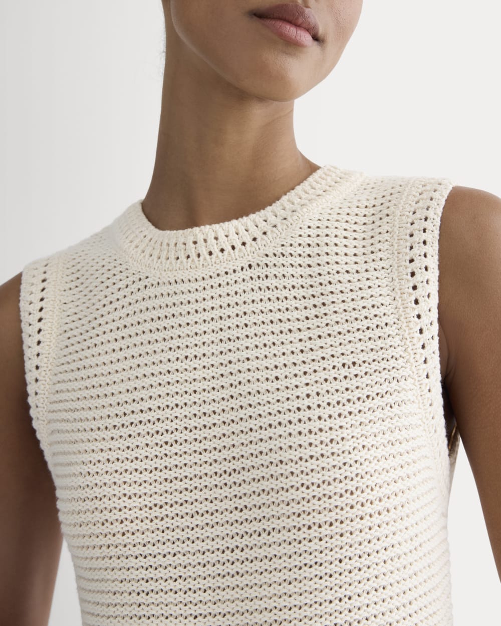 The Organic Cotton Open-Stitch Tank in Canvas — detail view