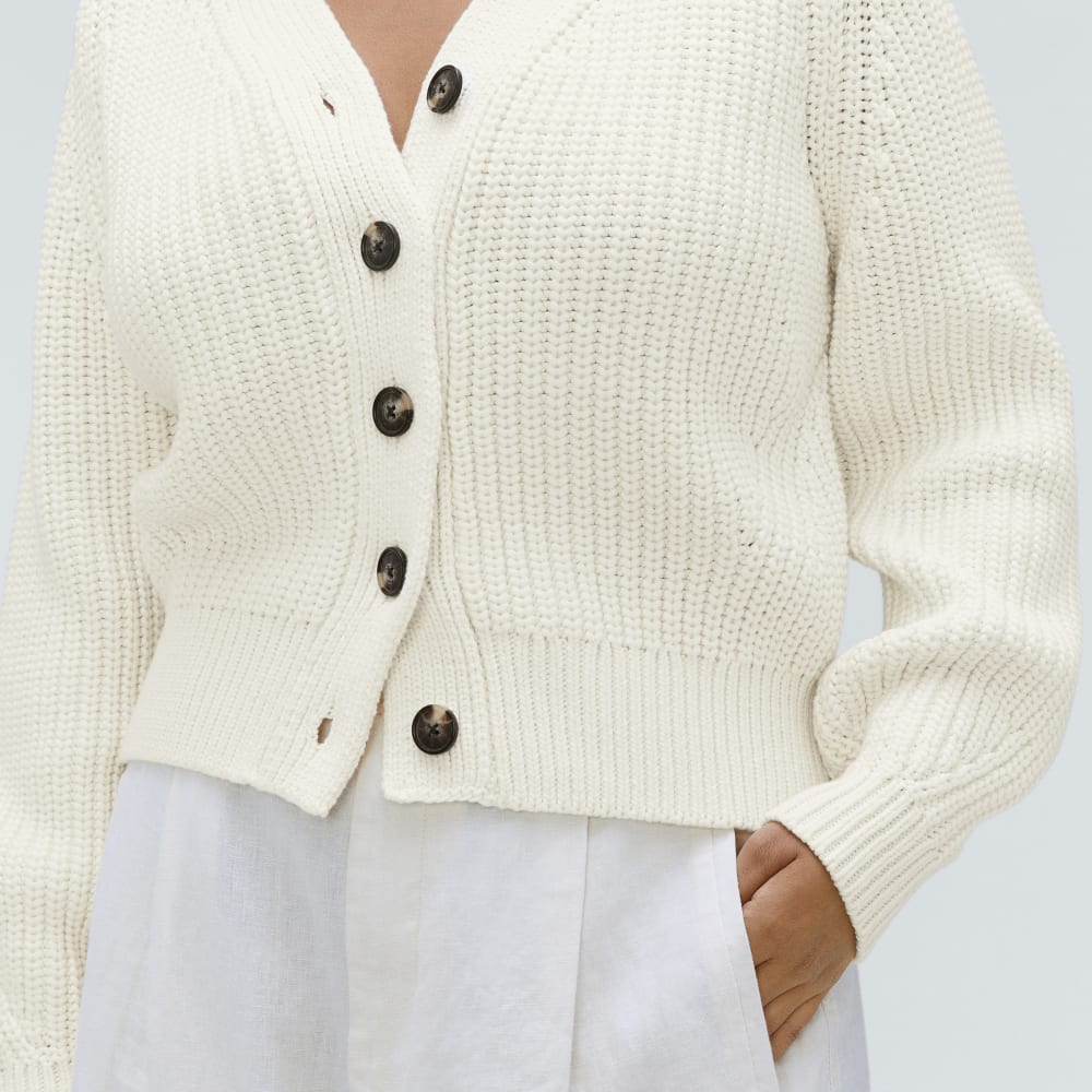 The Texture Cotton Cardigan in Canvas — detail view