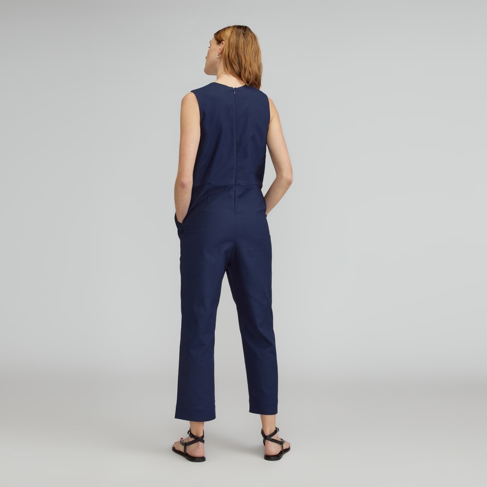 The Structured Cotton Jumpsuit in Navy — detail view