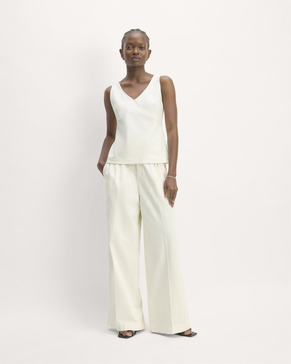 The Dream V-Neck Top in Bone — detail view