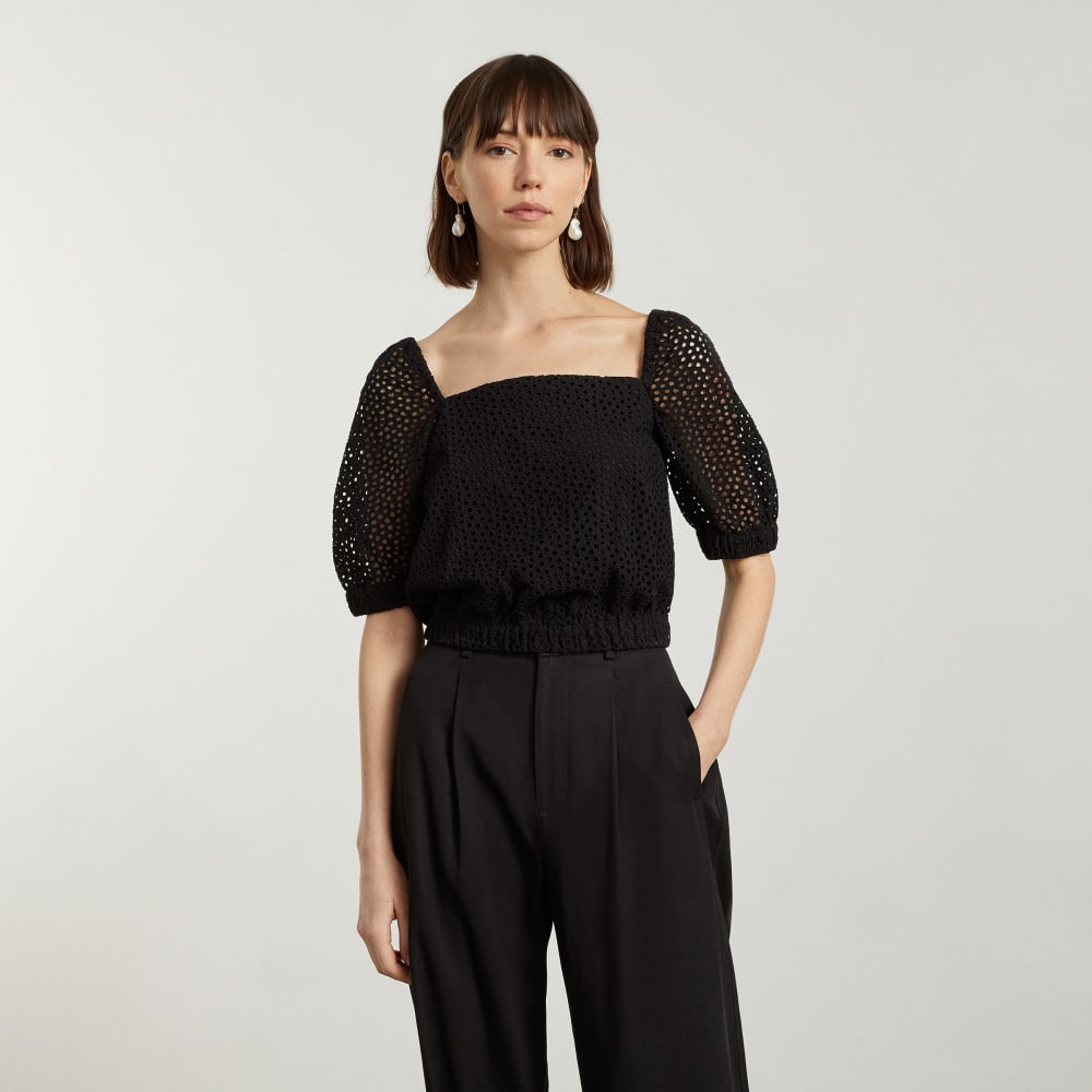 The Eyelet Puff Sleeve Top in Black — alternate view
