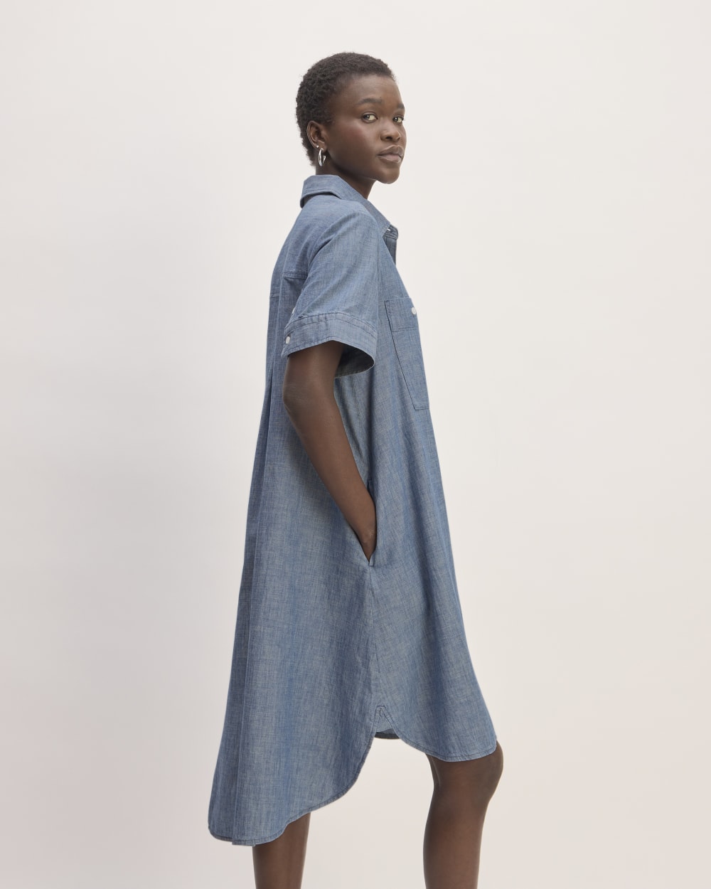 The Daytripper Dress in Ivy Blue ReChambray — detail view