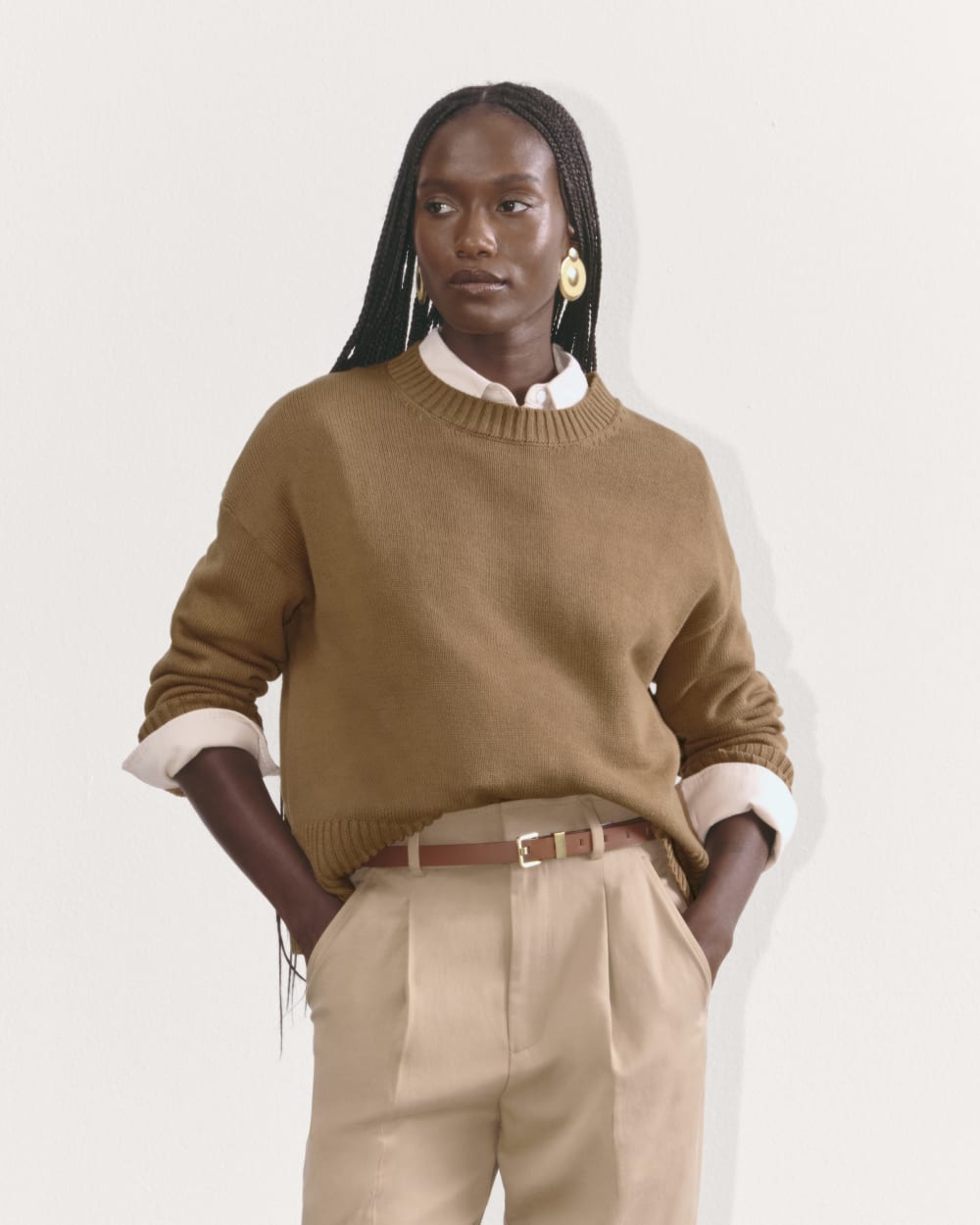 The Boxy Sweater in Everyday Cotton in Toasted Coconut — front view