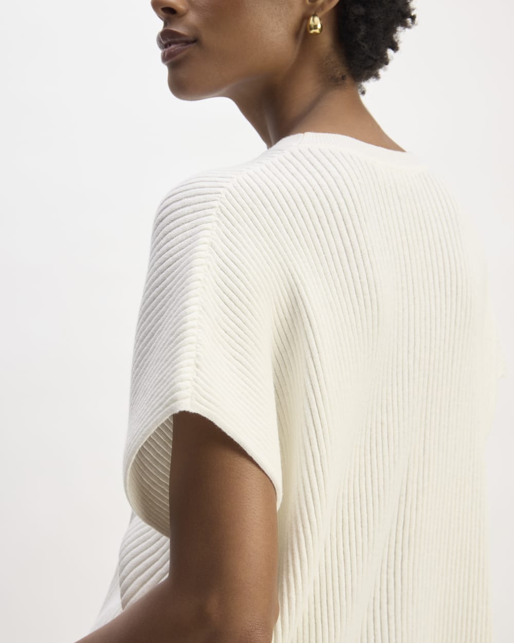 The Cotton Knit Caftan Top in Bone — detail view
