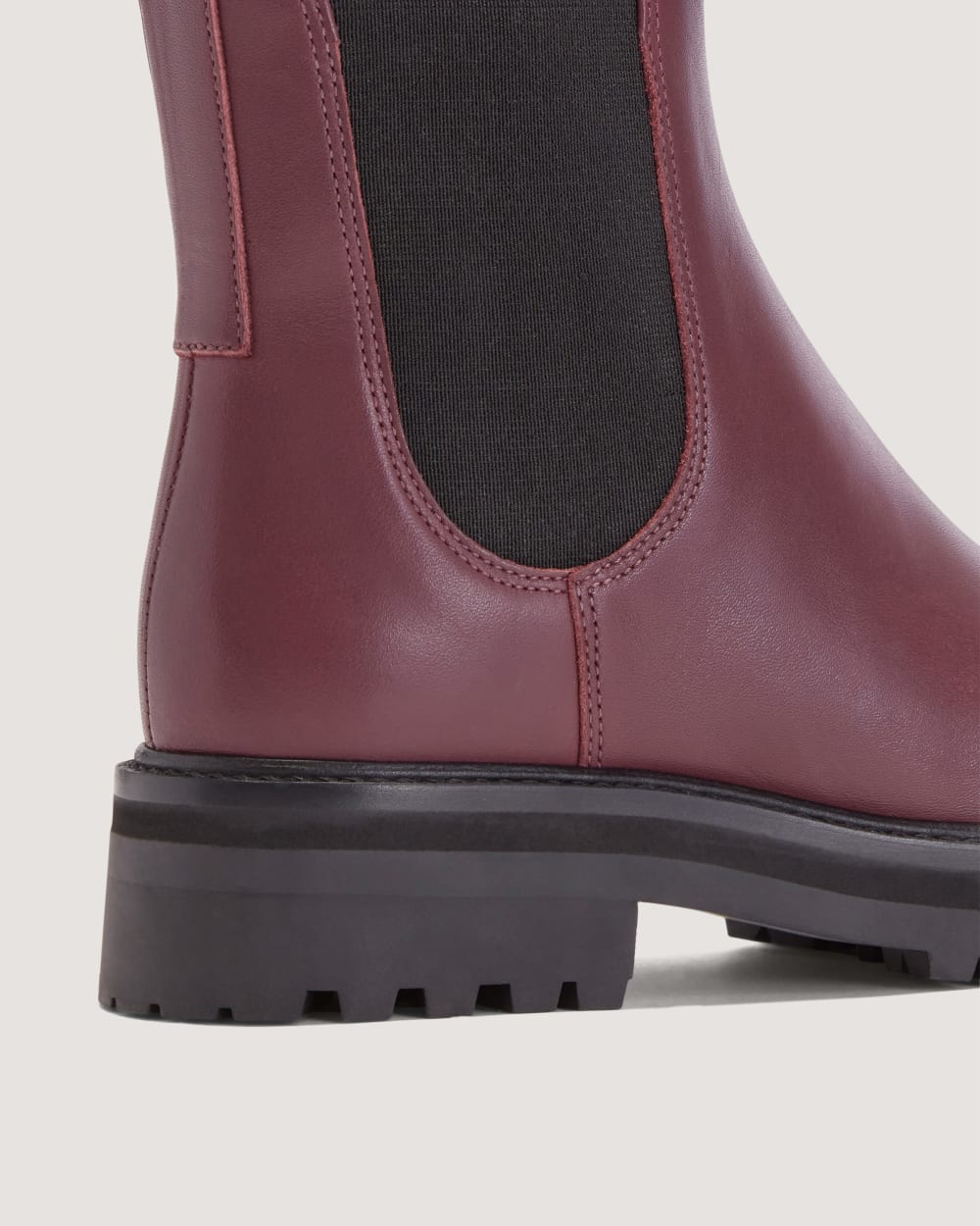 The Lug Chelsea Boot in Bordeaux — detail view