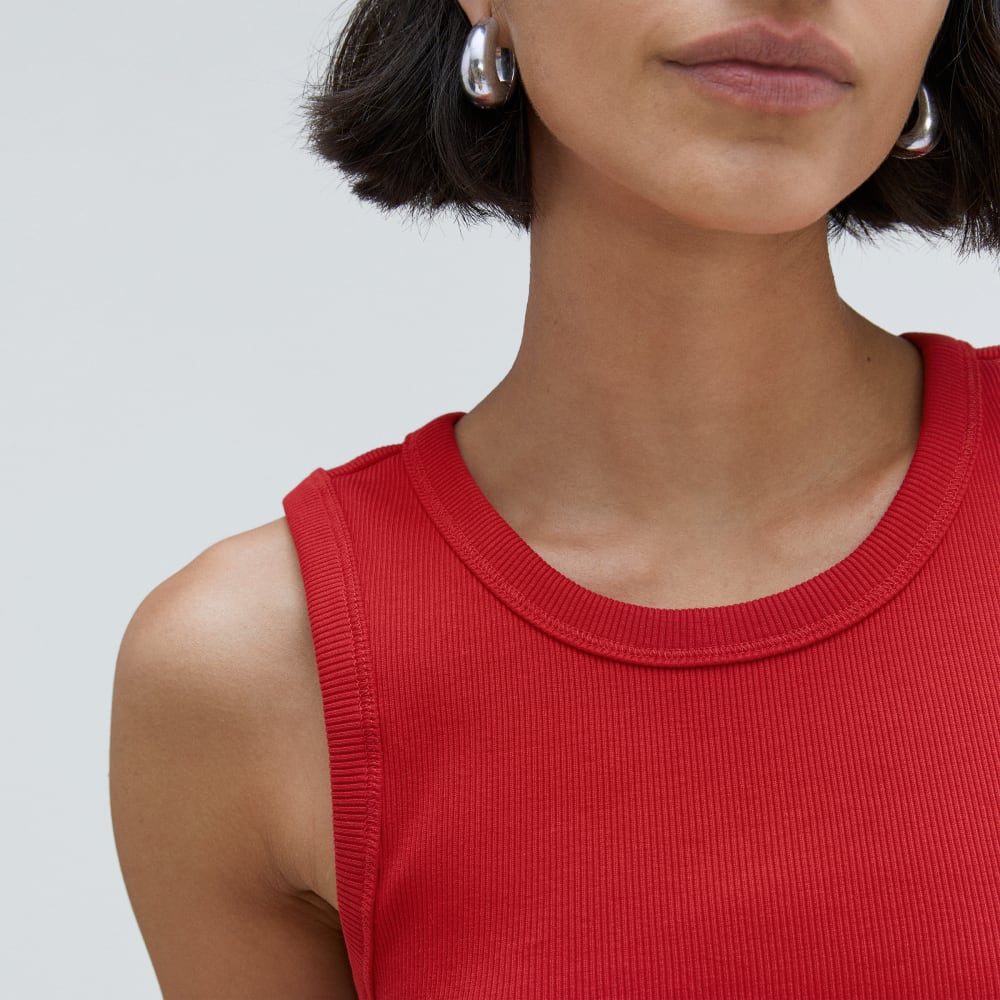 The Ribbed Cutout Tank in Ruby — detail view