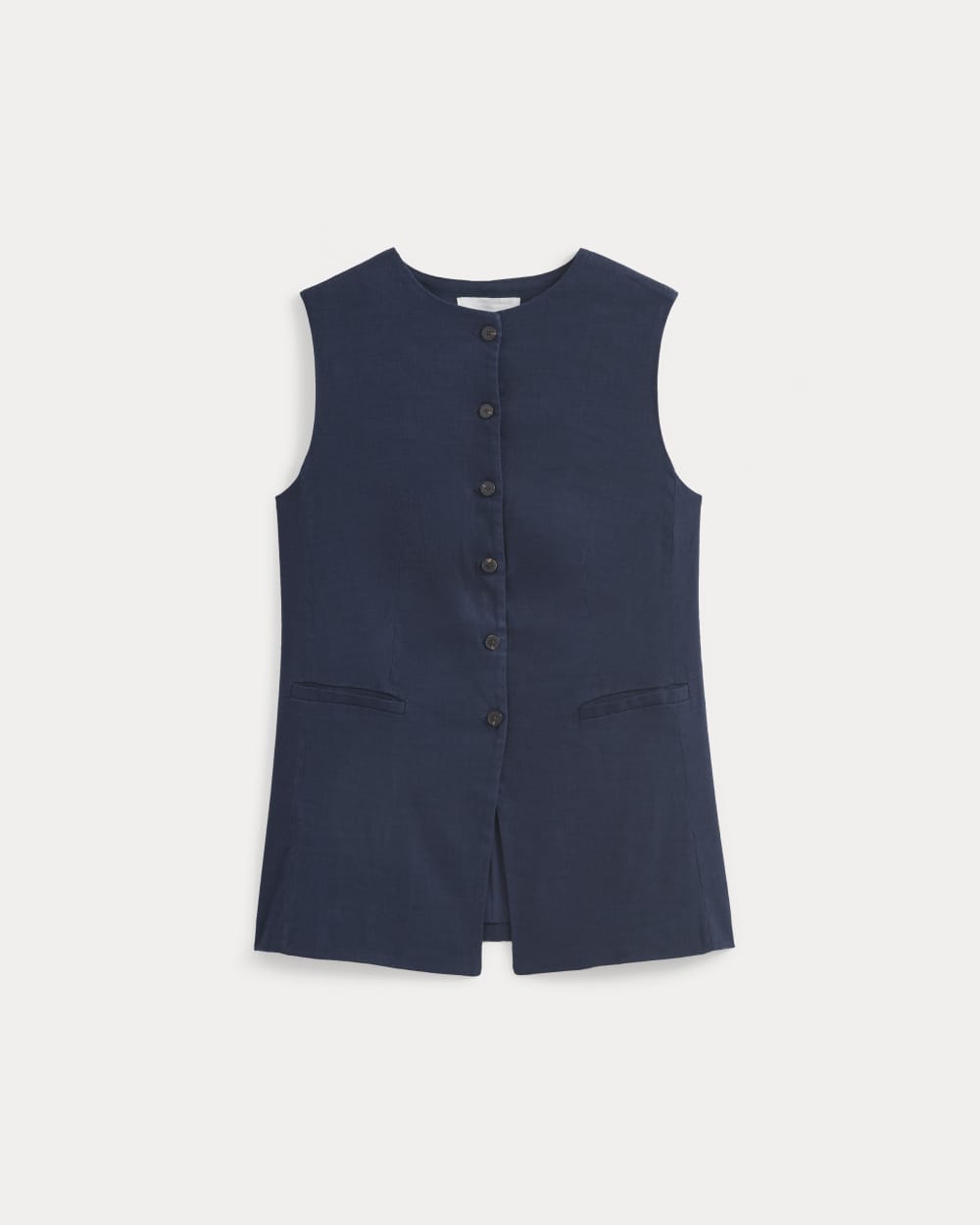 Long Vest in Stretch Linen in Navy — alternate view