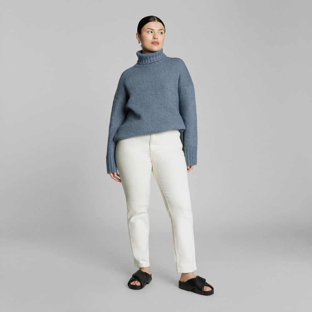 The Cloud Turtleneck in Faded Blue — detail view