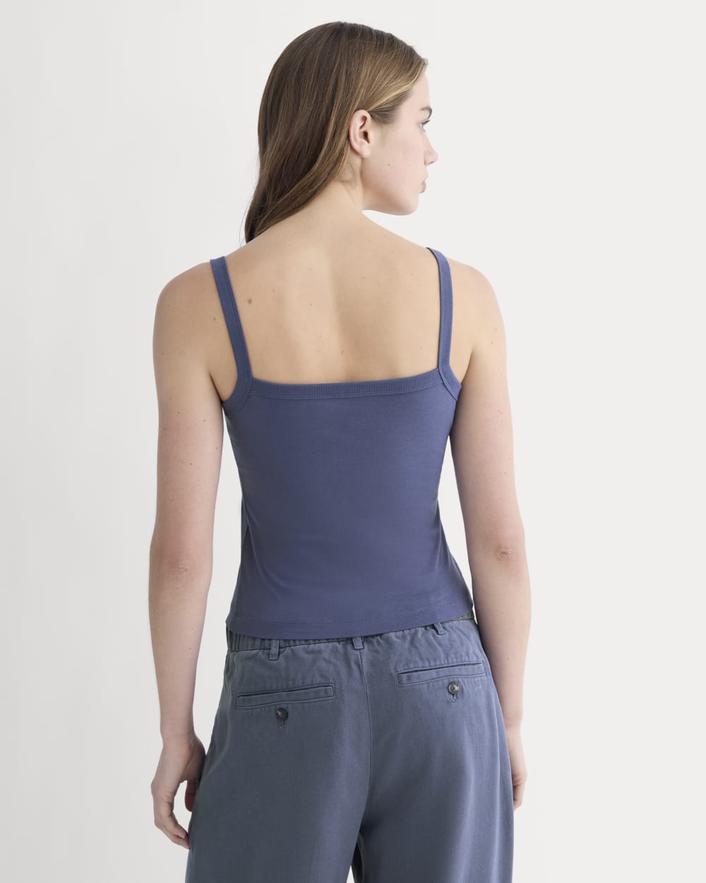 The Essential Square-Neck Tank in Deep Cobalt — detail view