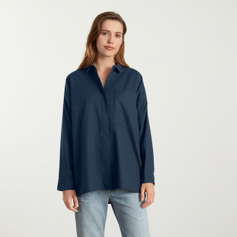 The Oversized Silky Cotton Shirt in Navy — alternate view