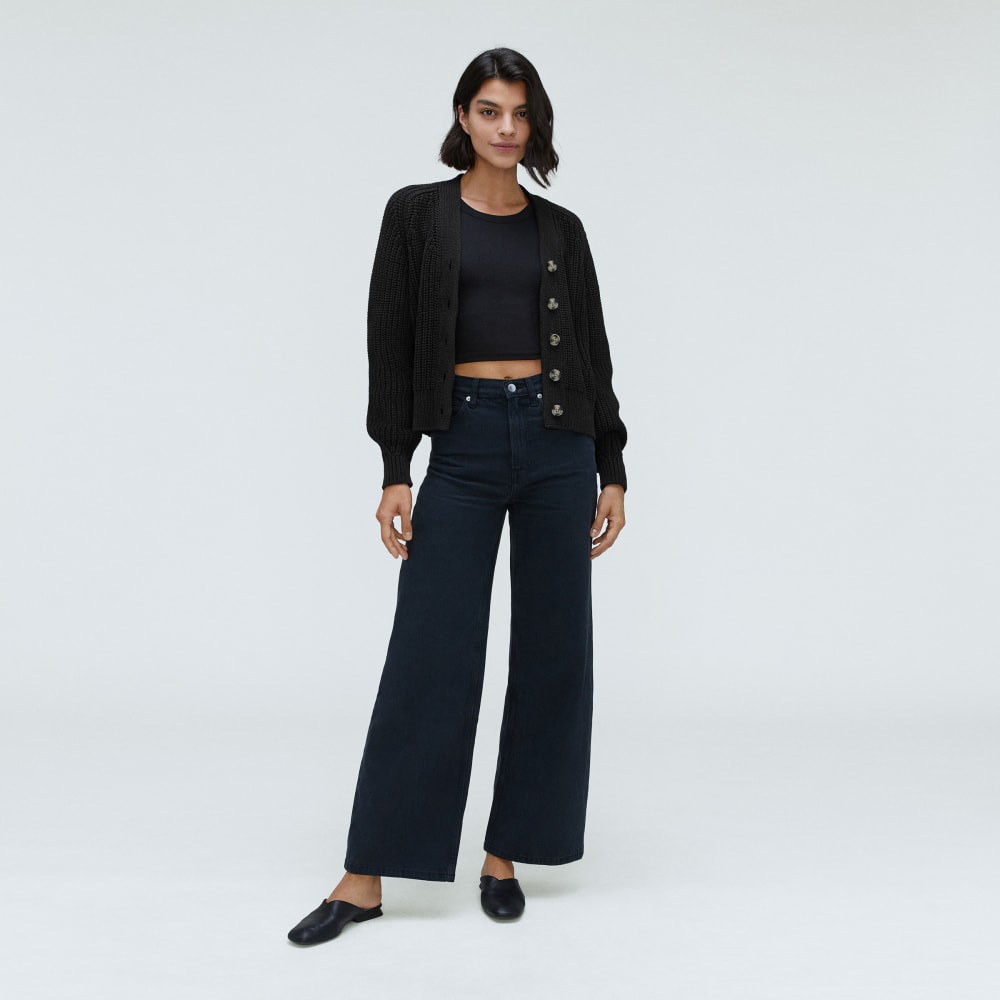 The Texture Cotton Cardigan in Black — detail view