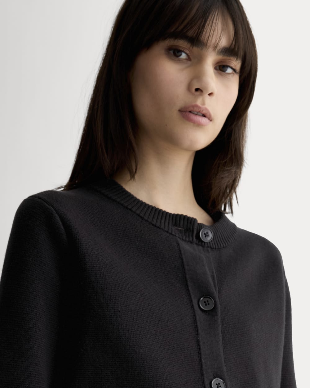 The Crew Cardigan in Everyday Cotton in Black — detail view