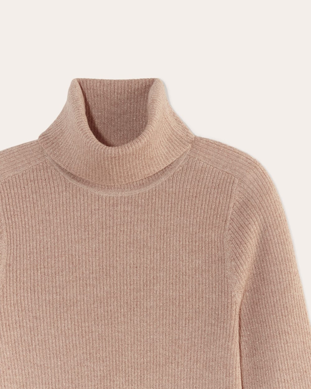 The Turtleneck in Lurex Merino in Rose Gold — detail view