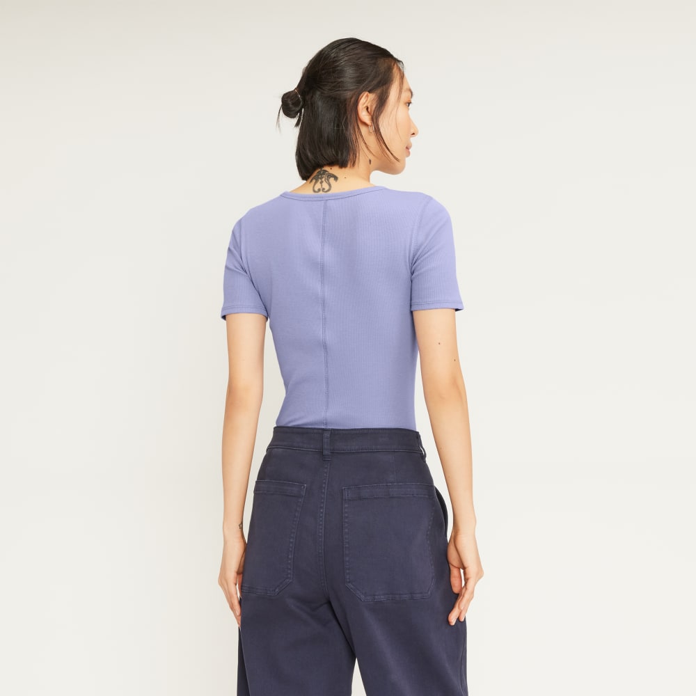 The Pima Micro-Rib Crew Tee in Cornflower Blue — detail view