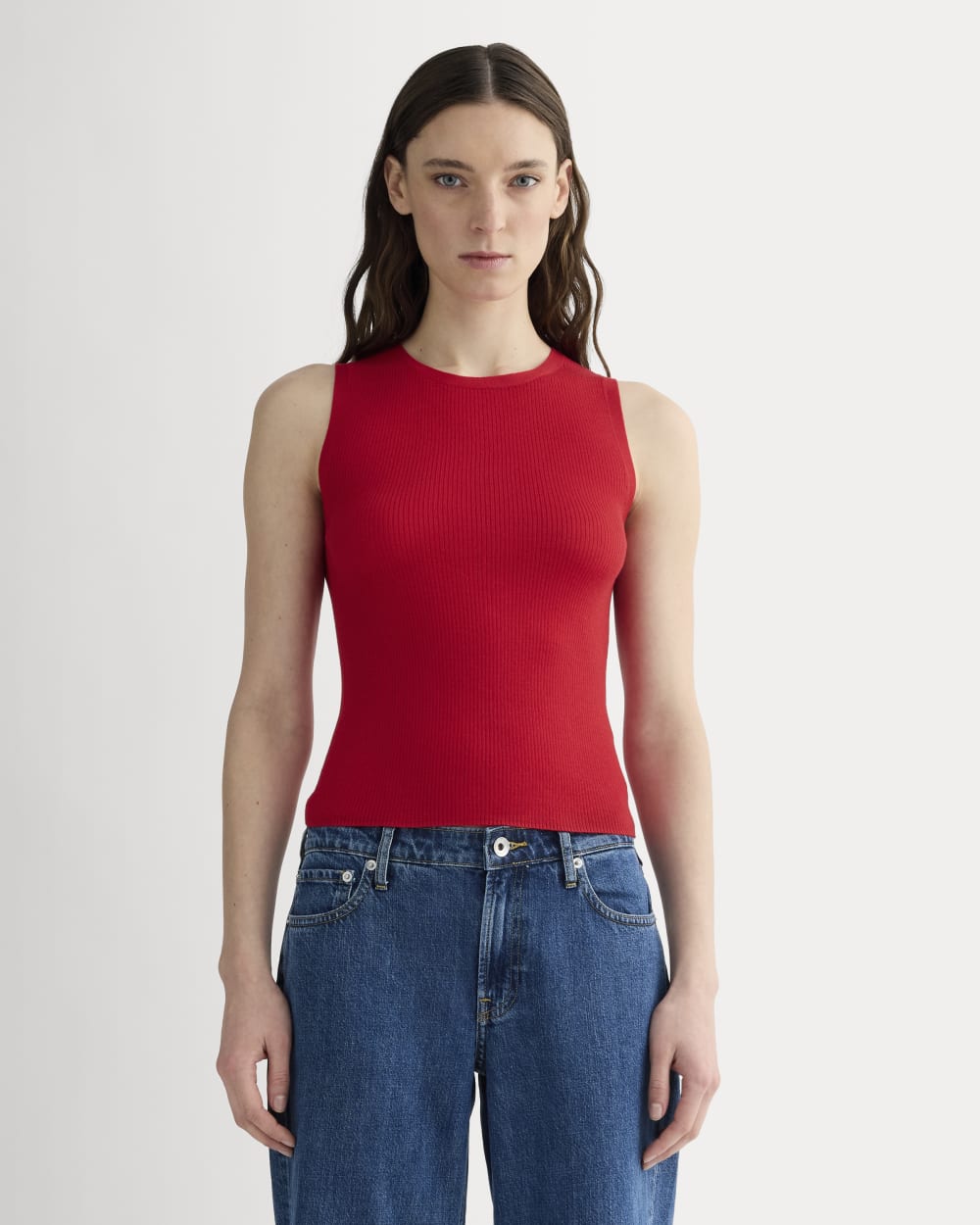 The Tank in Ultrasoft Merino in Classic Red — front view