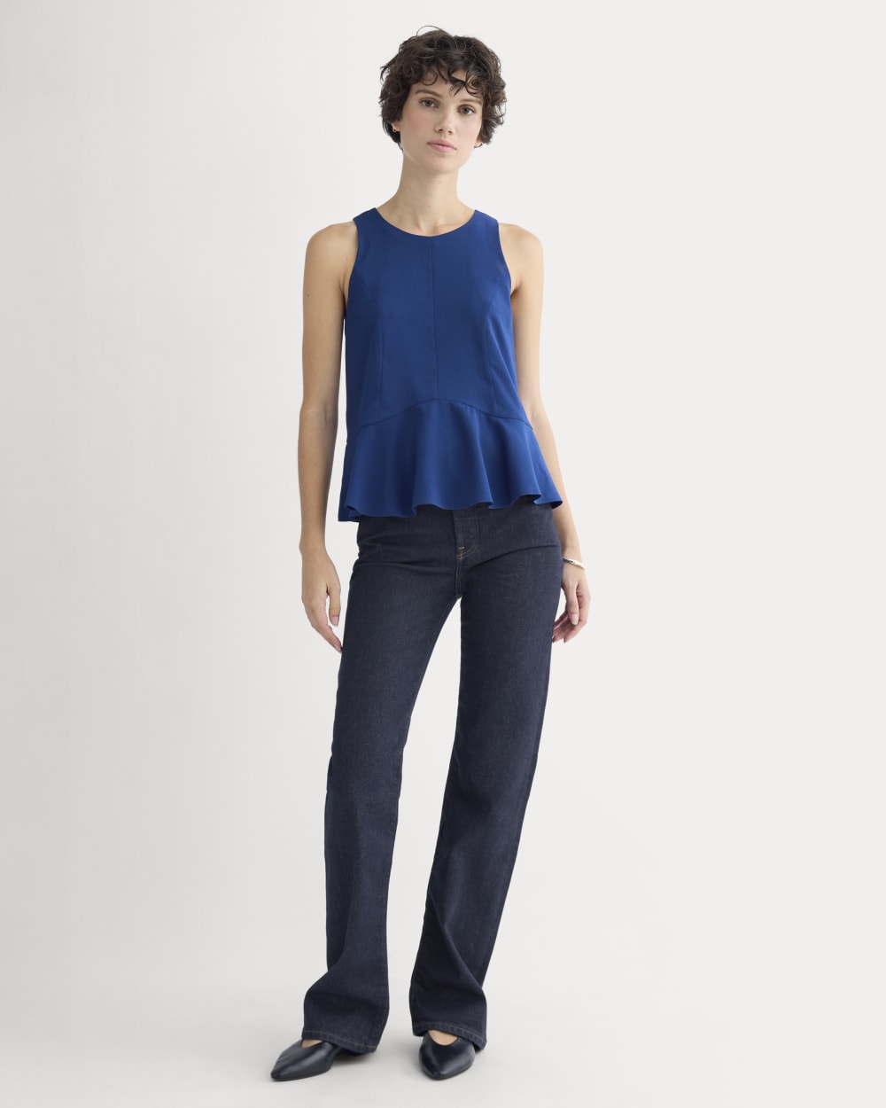 Sleeveless Peplum Top in Estate Blue — detail view