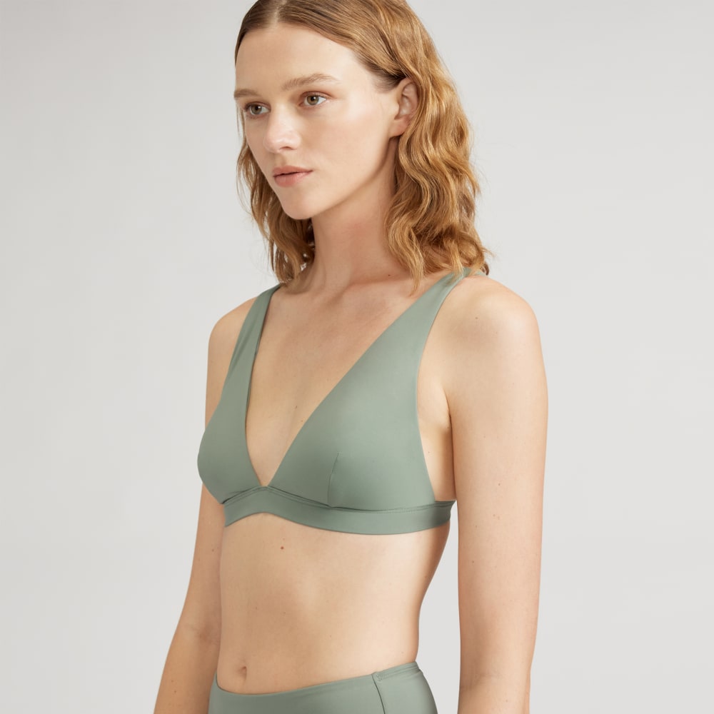The ReNew Plunge Triangle Top in Herb — front view
