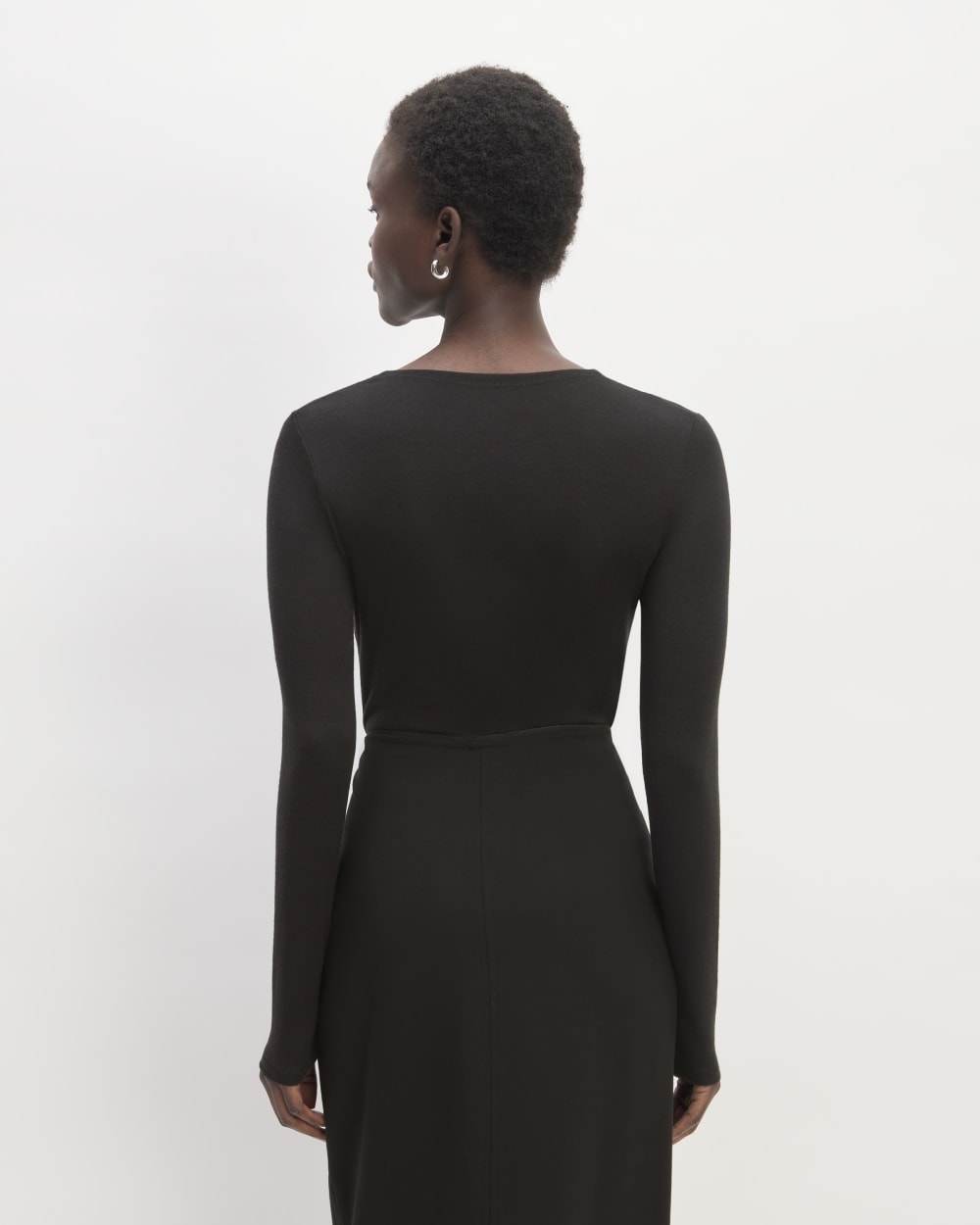 The Ruched V-Neck Tee in Butterluxe in Black — detail view