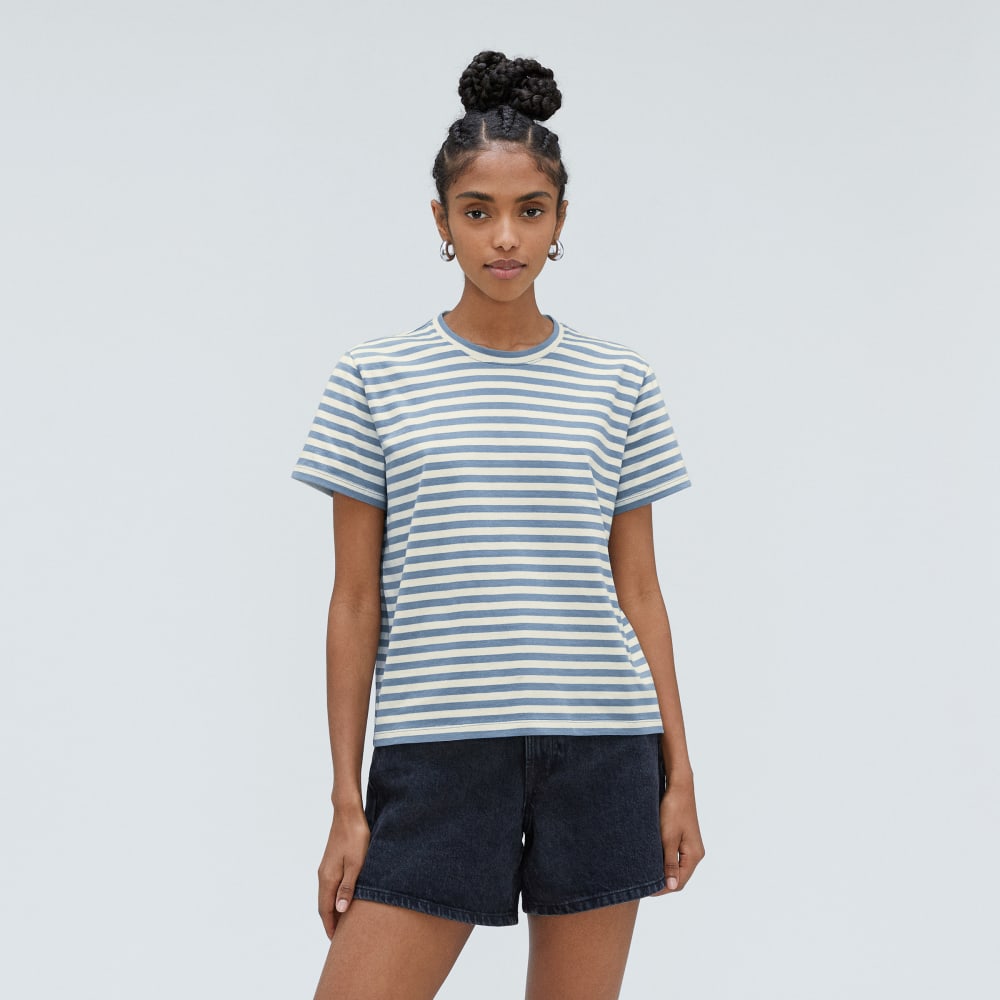 The Box-Cut Tee in Essential Cotton in Spring Lake / Canvas — alternate view