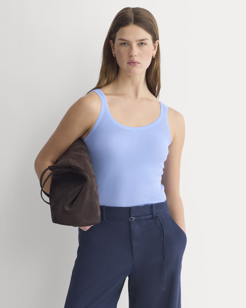 The Light Ribbed Cami in Ultrasoft Merino in Open Air Blue — front view
