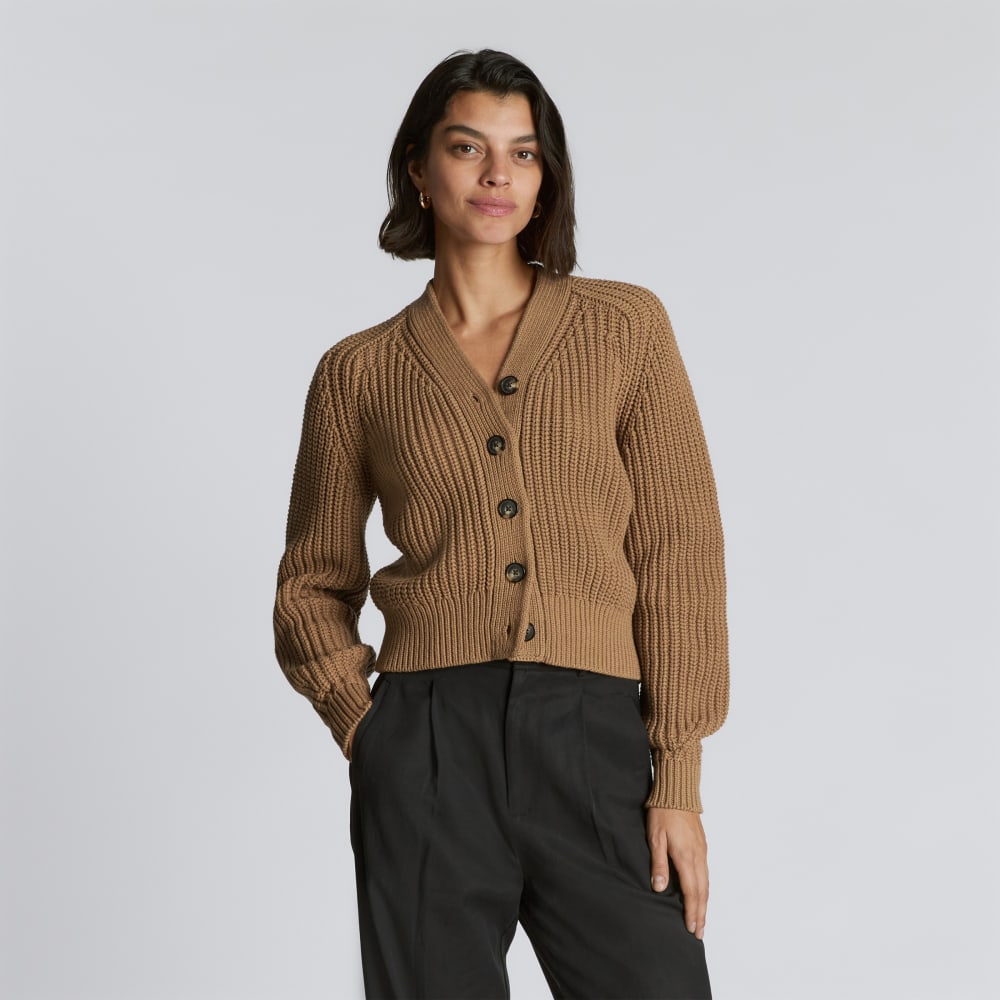 The Texture Cotton Cardigan in Cappuccino — front view