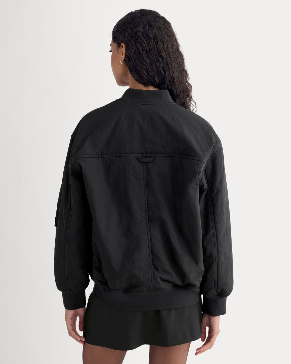 Renew Oversized Puffer Bomber in Black — detail view