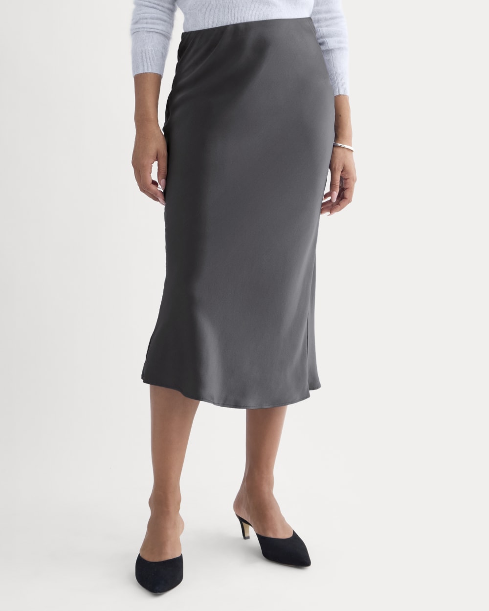 Slip Skirt in Silk Charmeuse in Graphite — detail view