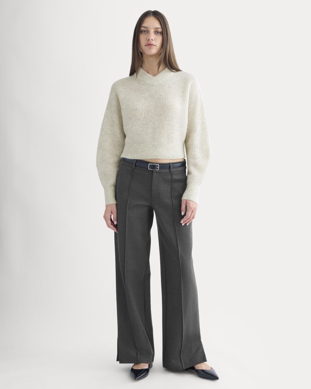 Ponte Wide-Leg Trouser in Heathered Soot — front view