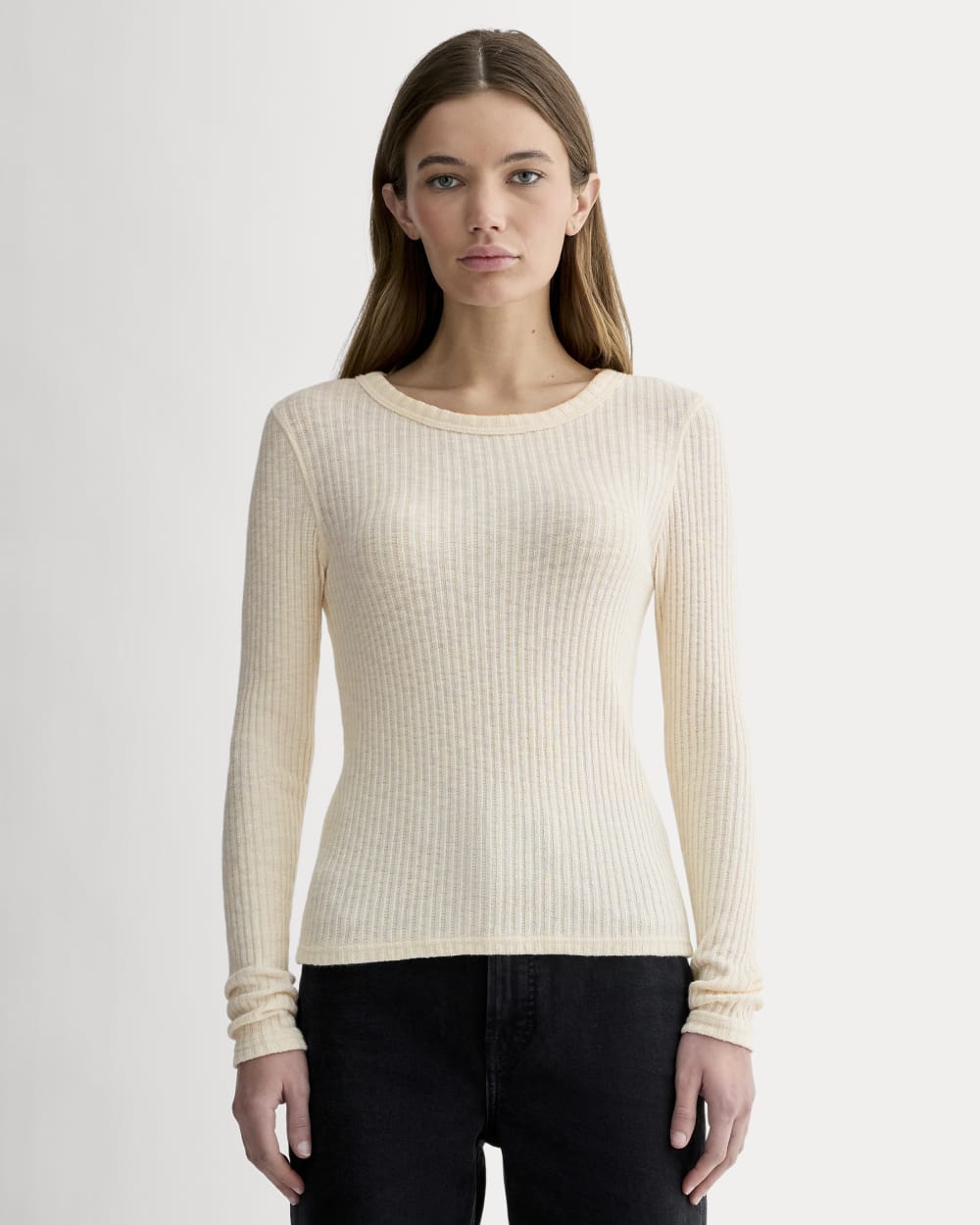 The Cozy Rib Long-Sleeve Tee in Bone — front view